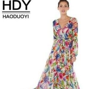 Haoduoyi Tropical Print Full length Dress
